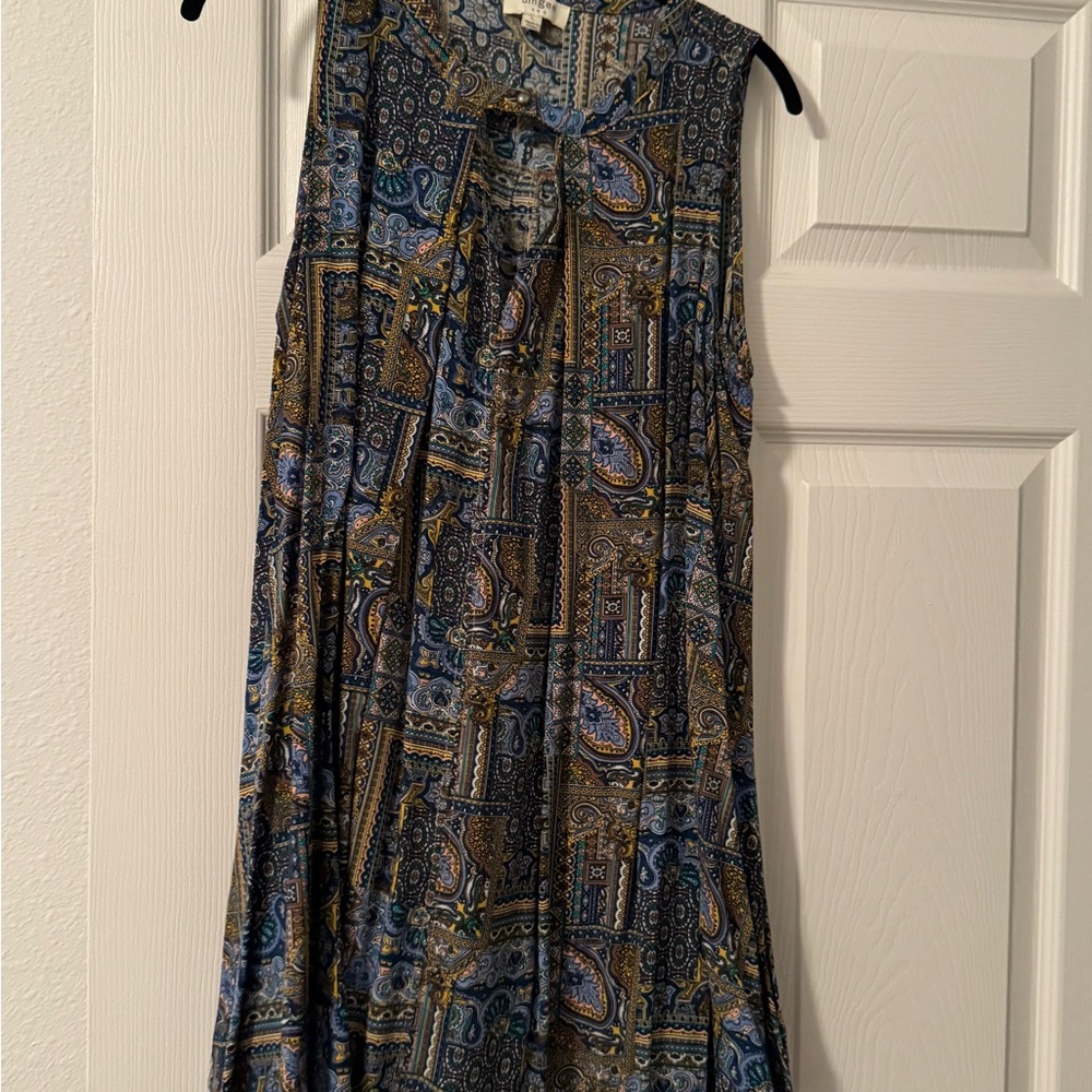 Umgee Blue and Gold Paisley Midi Dress